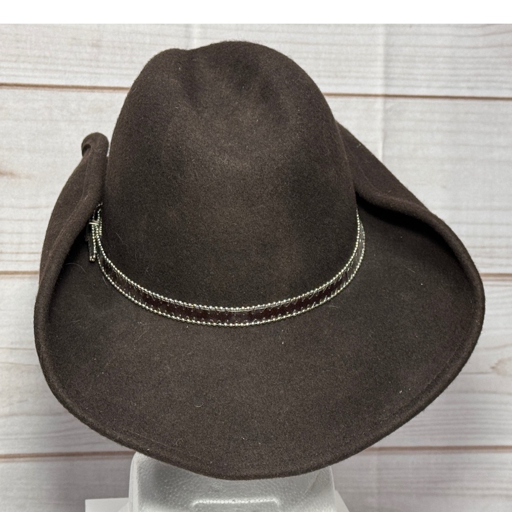Scala Brown Wool Felt Cowboy Hat Western Style Studded Band Dorfman Pacific OSFM - Picture 3 of 5